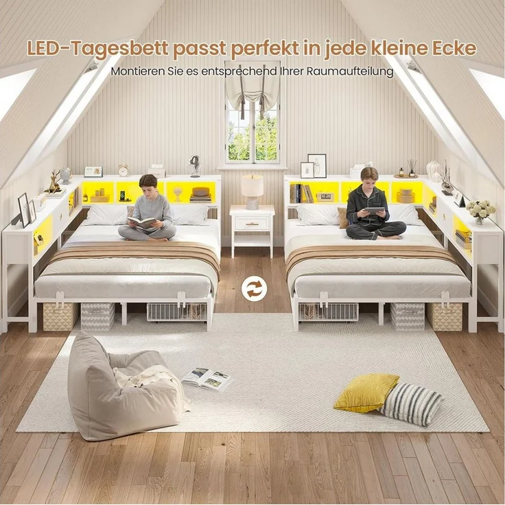 MSMASK Daybett Schlafsofa mit LED-Beleuchtung und Steckdose, Kinderbett, Jugendbett (1 tlg), Bett mit Metallrost, 140x200cm – Bild 4