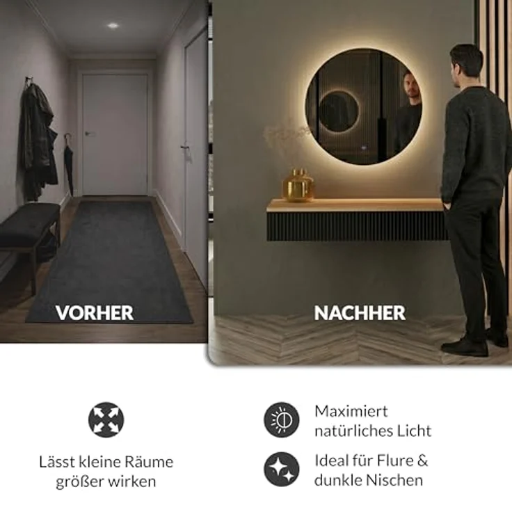 Planetmöbel Dekospiegel NOVA, runder Wandspiegel mit LED-Beleuchtung, Touch-Funktion, dimmbar, 60 cm, 4200K – Bild 2