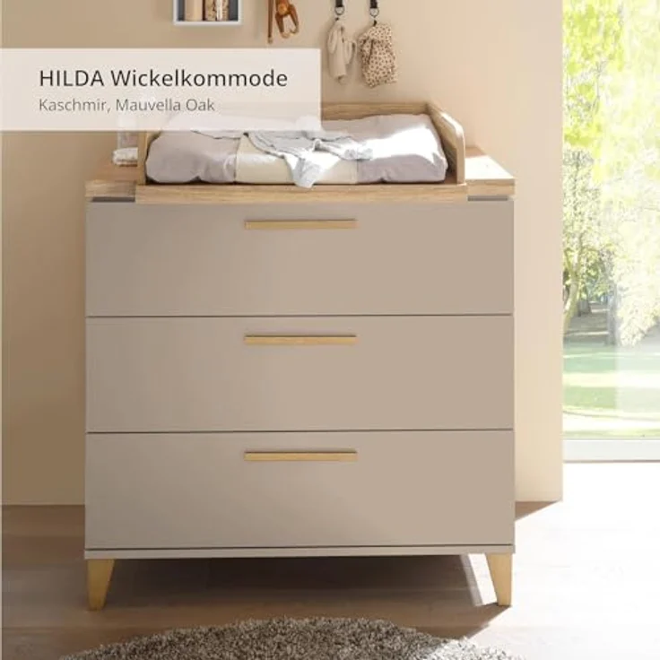 Stella Trading Hilda PEPPINI Kommode inkl. Wickelaufsatz mit 3 Schubkästen in Mauvella Oak – praktisches & modernes Babyzimmer-Möbel – 120 x 108,7 x 77 cm (B/H/T) – Bild 3