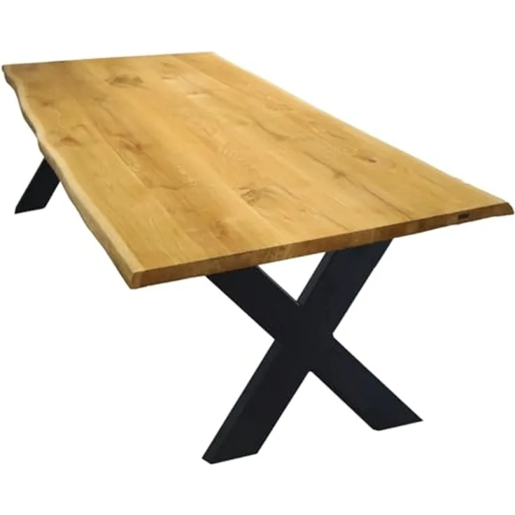Massivholz-Esstisch mit X-Beinen - Eiche / Metall, Schwarz - 180x85 cm
