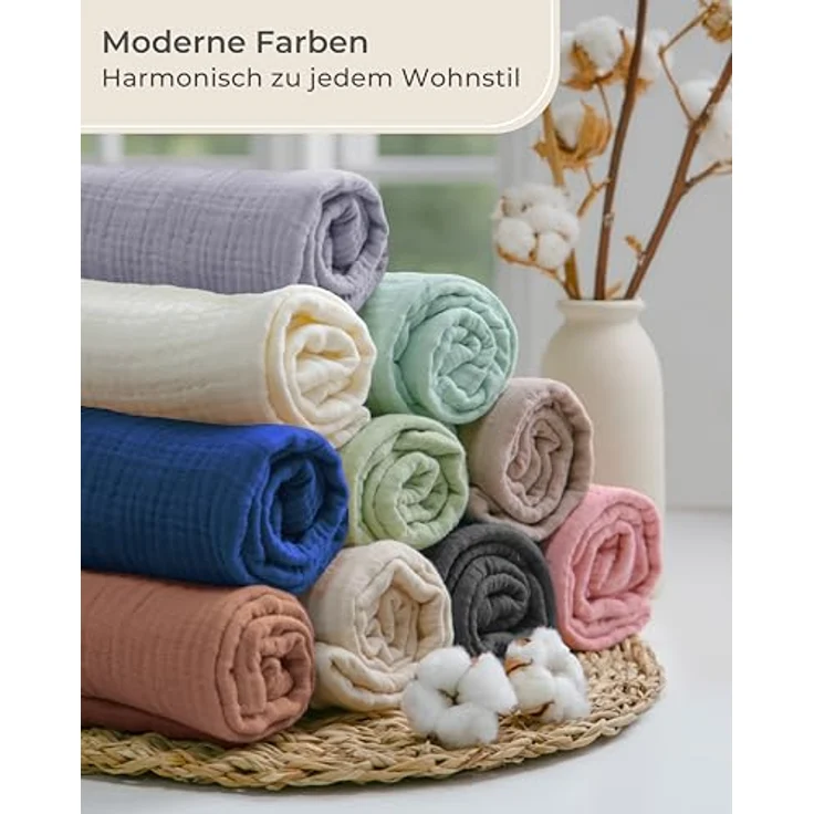 Laynenburg Bettwäsche Musselin aus 100% Baumwolle in 135x200 oder 155x220 cm, atmungsaktiv & bügelfrei – 3 lagig mit Reißverschluss & Haltebändern – Bild 7