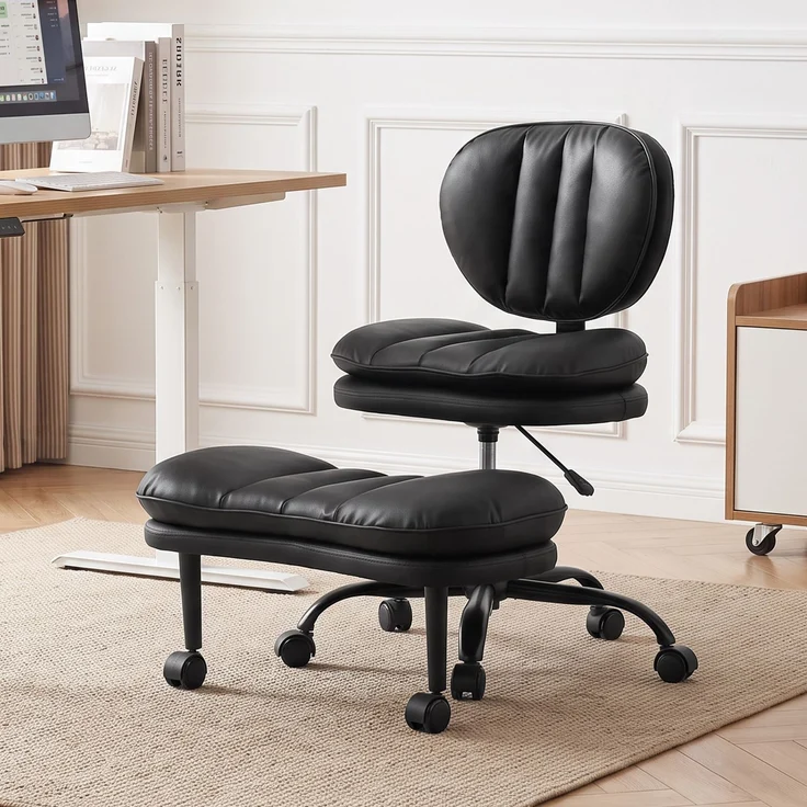 MELAYR, Ergonomischer Schneidersitz-Bürostuhl, 360° drehbarer Meditationsstuhl mit Rollen, 92 x 70 x 90 cm, Schwarz – Bild 4