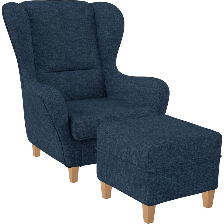 Supellex Sofia Ohrensessel mit Hocker | Design Vienna Blau – Bild 1