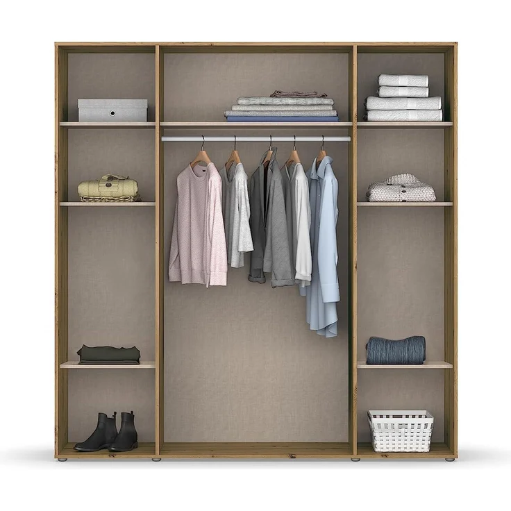 Rauch Möbel Voyager Schrank Kleiderschrank Drehtürenschrank, Eiche Artisan, 4-türig, inkl. 1 Kleiderstange, 7 Einlegeböden BxHxT 187x194x53 cm – Bild 7