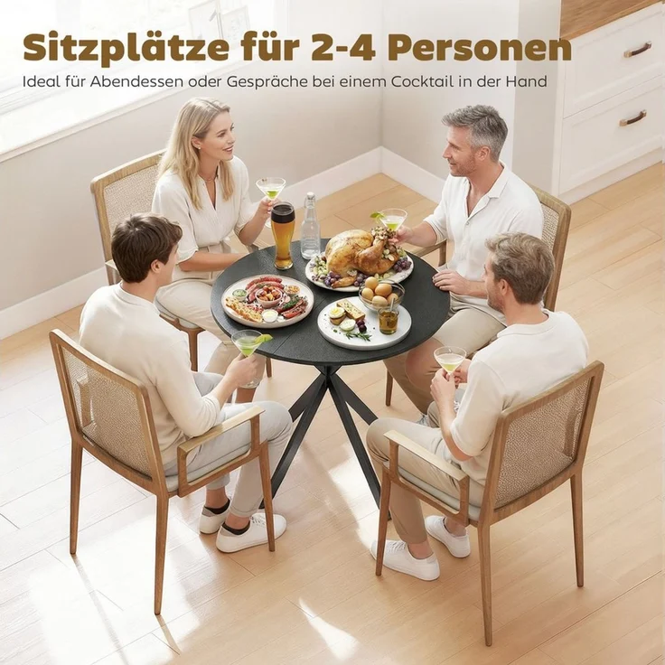 HOMCOM Esstisch Küchentisch im Industriestil mit Stahlbeinen für 2 Personen (für Esszimmer, Küche, Wohnzimmer, 1-St, rund, 80 x 80 x 75 cm), Schwarz – Bild 4