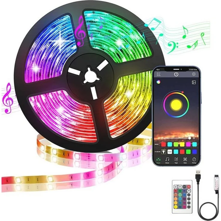 TUWENA LED Stripe 5M RGB LED Streifen mit Fernbedienung Bluetooth Musik Sync Dimmbar – Bild 4