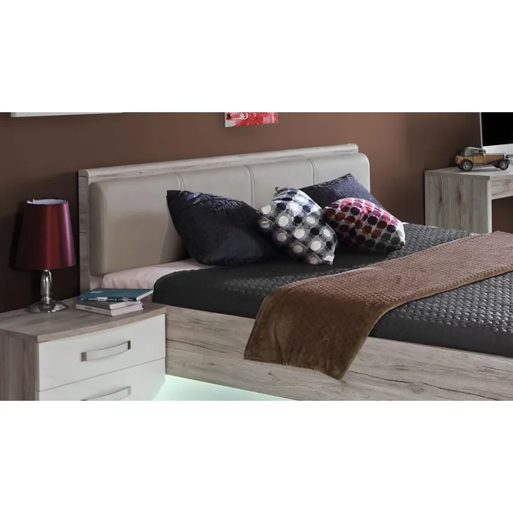 'Rondino' Doppelbett, Holz Sandeiche Nb. / weiß, ohne Beleuchtung, 140x200