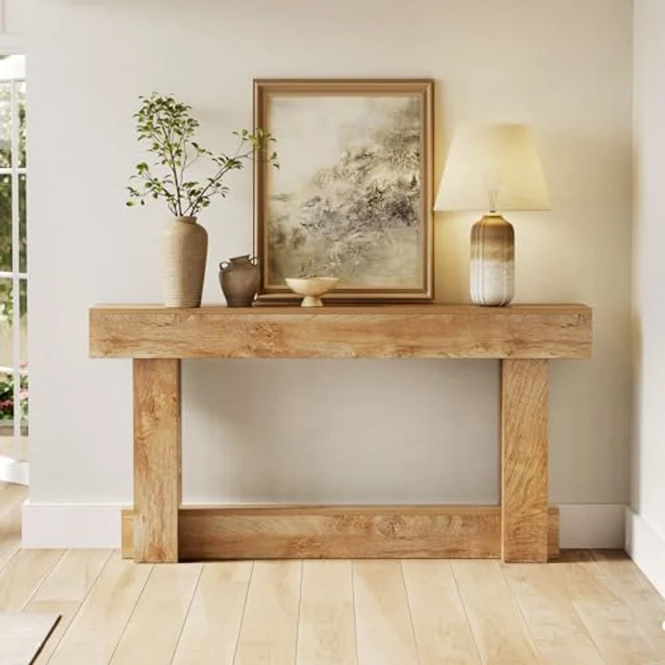 LITTLE TREE 63-Zoll-Konsolentisch im Landhausstil, 2-stufiger Sofatisch aus Holz für hinter die Couch, schmaler, Langer Eingangstisch für Wohnzimmer, Eingangsbereich, Flur (Natur) – Bild 3