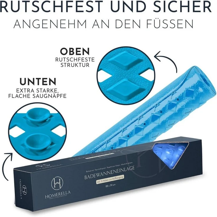 Homerella Badematte rutschfest Hautsensitiv 88x39cm, INKL. AUFHÄNGUNG, Antirutschmatte Badewanne BPA frei, Duschmatte schimmelresistent & maschinenwaschbar – Bild 3