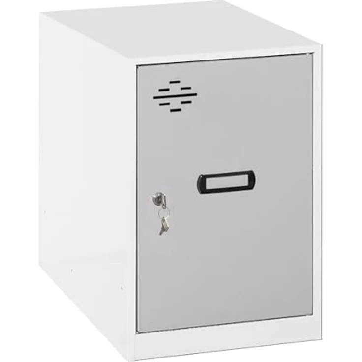 SimonRack Simonlocker Kommode, klein, 475 x 300 x 500 mm, Amario aus Metall, inkl. Schlüssel, Weiß/Grau – Bild 1