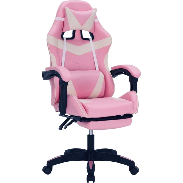 HTI-Living Racing-Design in Pink-weiß Ergonomischer Gaming Stuhl mit Fußstütze – Bild 2
