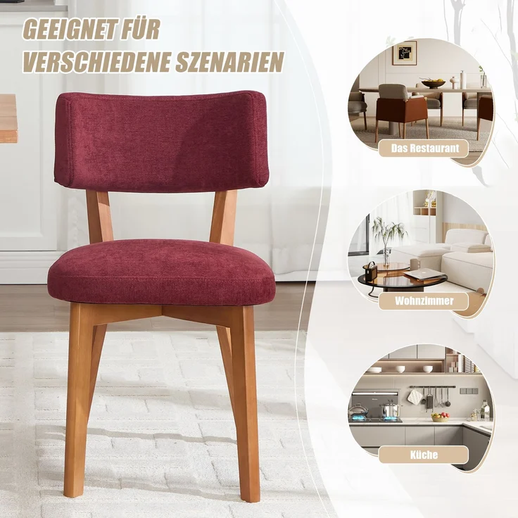 LVHOM 2er Set Esszimmerstühle Leinenstoff, Polsterstuhl aus Massivholz, belastbar bis 200 kg, Stuhl für Esszimmer, Homeoffice & Wohnzimmer, Rot – Bild 7