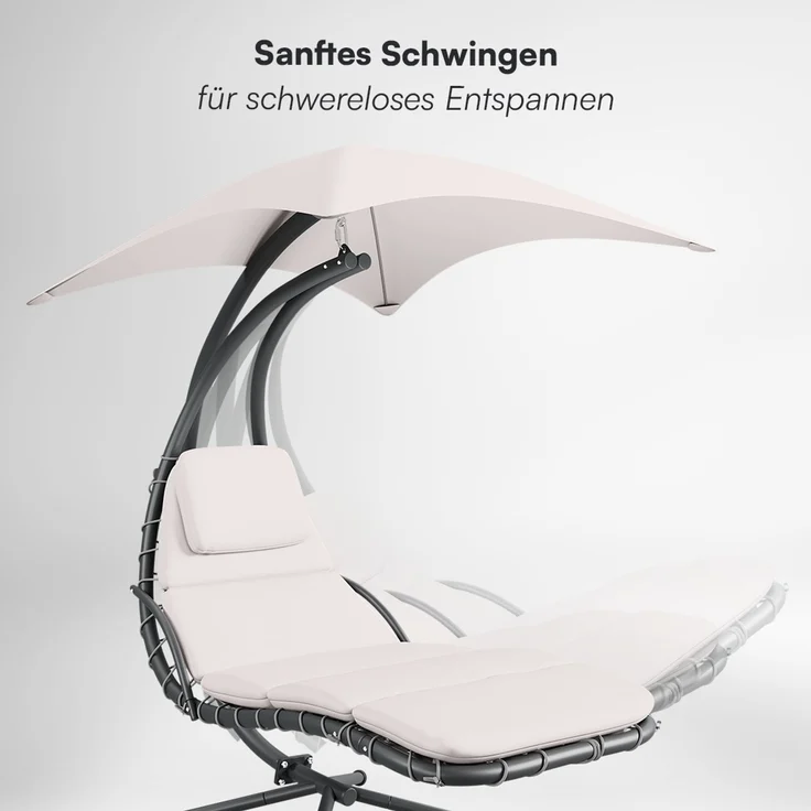STEELSØN 'Nyria' Schwebeliege, beige, wetterfest, bis 120 kg belastbar, Hängeliege mit Sonnenschirm und Polster – Bild 6