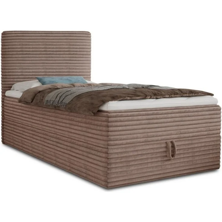 Boxspringbett Mollo Mini mit Bettkasten und Matratzentopper - Einzelbett mit Bonell-Matratze und Topper, Polsterbett in weichem Cordstoff, Bett, Schlafzimmer (Braun (Tilia 17), 90 x 200 cm) – Bild 4