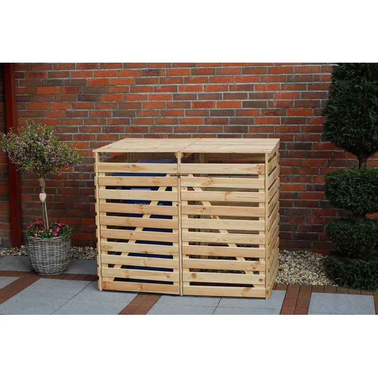 promadino Mülltonnenbox Vario V, für 2 x 240 l, holzfarben – Bild 3