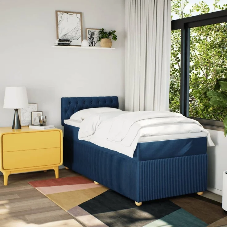 vidaXL Boxspringbett mit Matratze Blau 90x190 cm Stoff 3289624 – Bild 4