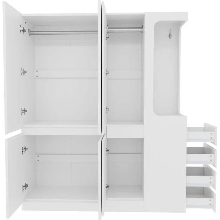 CHICFURN Kleiderschrank 140x170x40 cm aus Holz mit Schubladen und offenem Hängebereich – Weiß – Bild 5