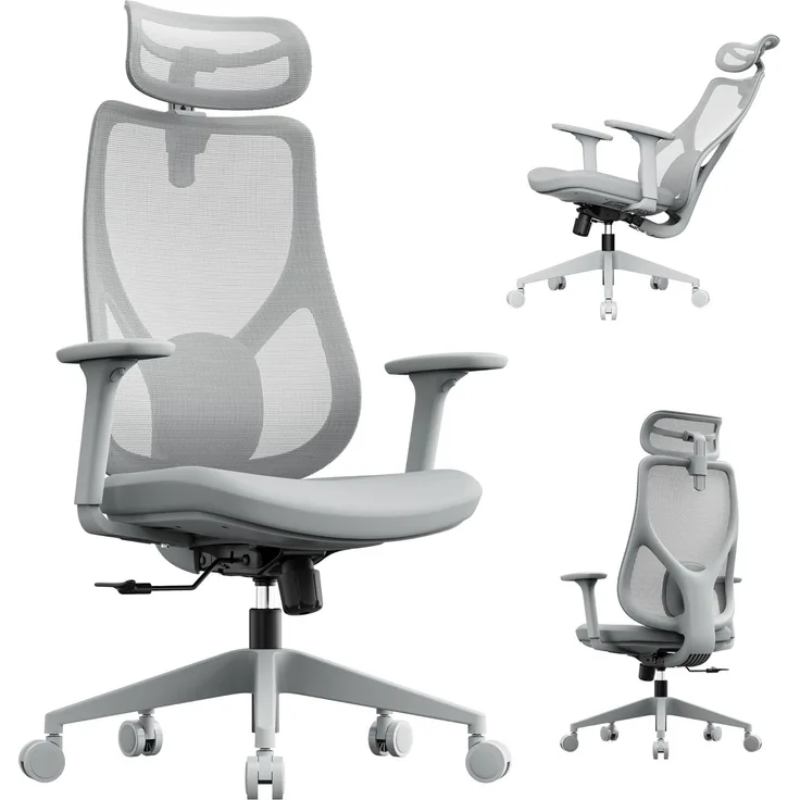 SENSE7 Gaming Stuhl Bürostuhl Ergonomisch Schreibtischstuhl Office Chair Chefsessel Drehstuhl Schreibtischsessel Verstellbar für Home Office Gamer bis 150kg Computerstuhl Bürosessel - MOYO Grau