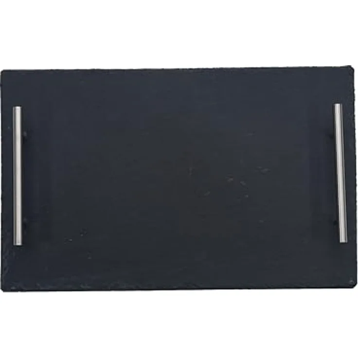 hausleben Servierplatte Schiefer 40x30 cm, (1-tlg), Servierbrett mit Edelstahlgriffen