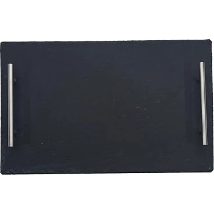 hausleben Servierplatte Schiefer 40x30 cm, (1-tlg), Servierbrett mit Edelstahlgriffen – Bild 1
