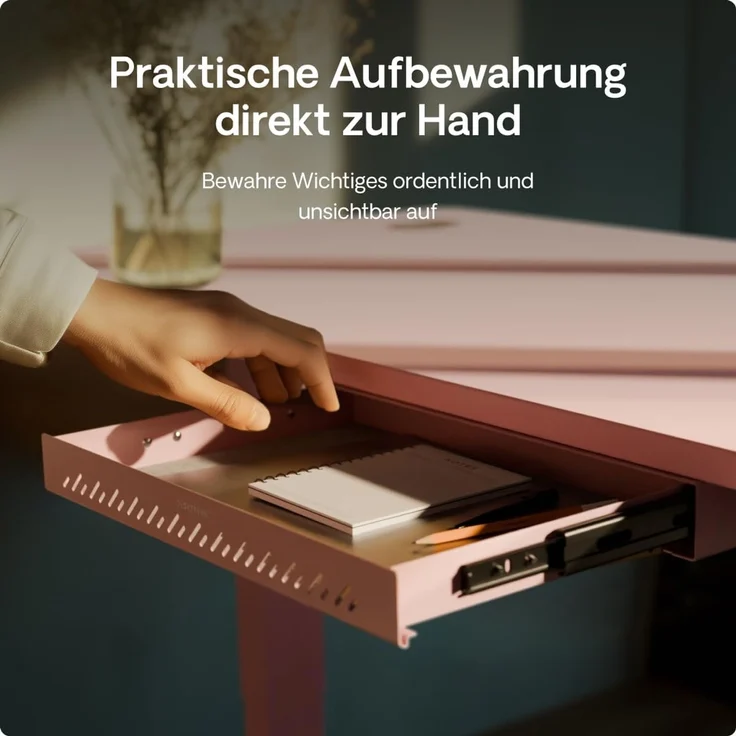 Schubladen-Organizer unter dem Schreibtisch, 41 x 27 x 5 cm, Hochwertiger Stahl, Ausziehbarer Platzsparer Rosa – Bild 2