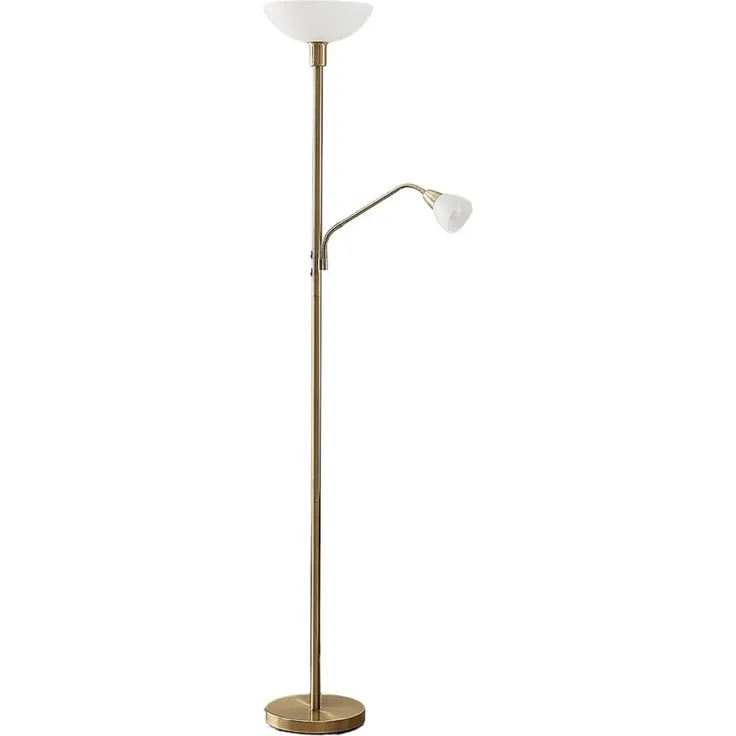 Lindby Stehlampe Jost, Metall, Gold / Messing IP20, 1 x 15 W LED E27 + 1 x 10 W LED E14