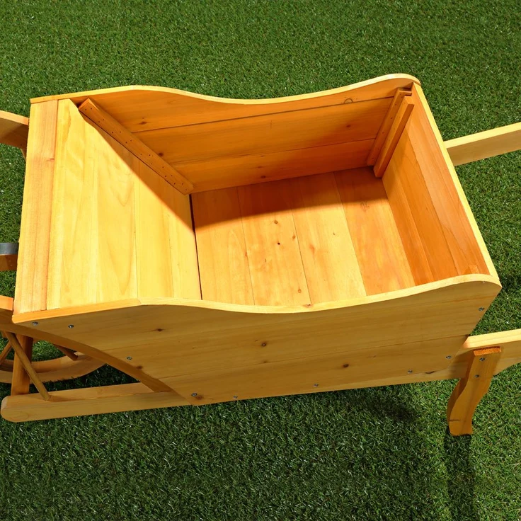 Garten Pflanzschubkarre Schubkarre aus Holz Blumenkarre Blumenkübel gelbbraun – Bild 4