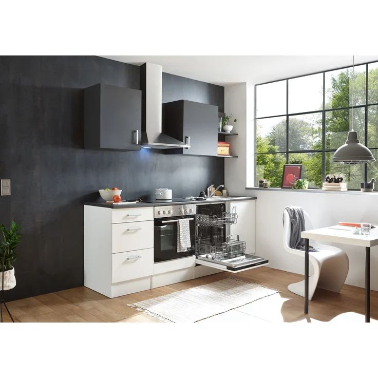 CORNER 220 Moderne Küchenzeile ohne Elektrogeräte in Weiß, Anthrazit - Geräumige Einbauküche mit viel Platz und Stauraum - 220 x 211 x 60 cm (B/H/T) – Bild 3