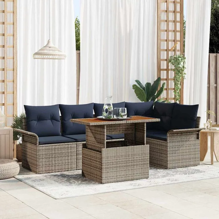 vidaXL Gartensofa-set 6 stk. Grau und Marineblau 100 x 55 x 73 cm 3349338