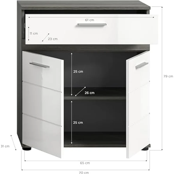 Badschrank Blake II - Rauchsilber / Weiß Hochglanz – Bild 4