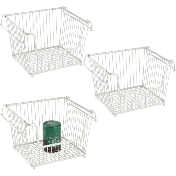 mDesign Allzweckkorb Gitterbox Aufbewahrungskorb 3er Set stapelbar Metall Weiß