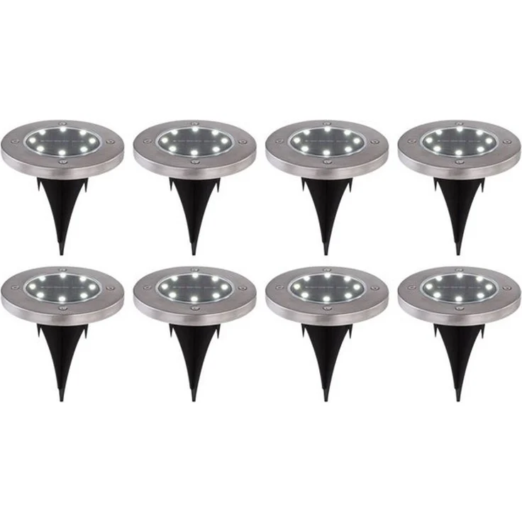 GLOBO LIGHTING LED Gartenleuchte, LED-Leuchtmittel fest verbaut, LED Solarleuchte Bodenstrahler Bodenlampe Erdspieß Edelstahl 8er Set – Bild 4