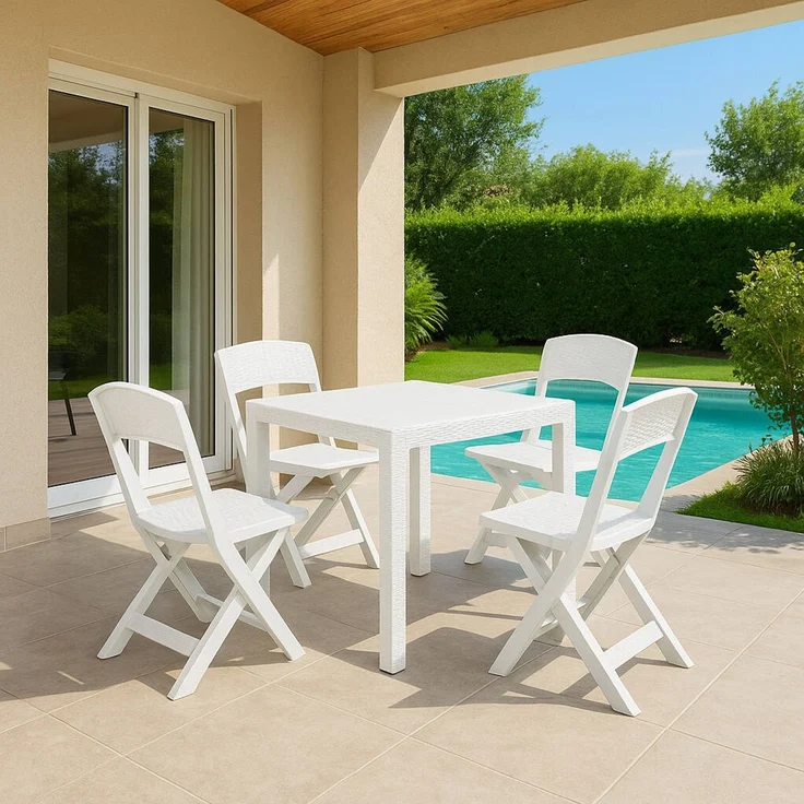 Dmora Outdoor Lounge Set Sanzeno, Outdoor oder Indoor Lounge Set, Quadratischer Tisch mit 2 Klappstühlen, Made in Italy, Weiß – Bild 2