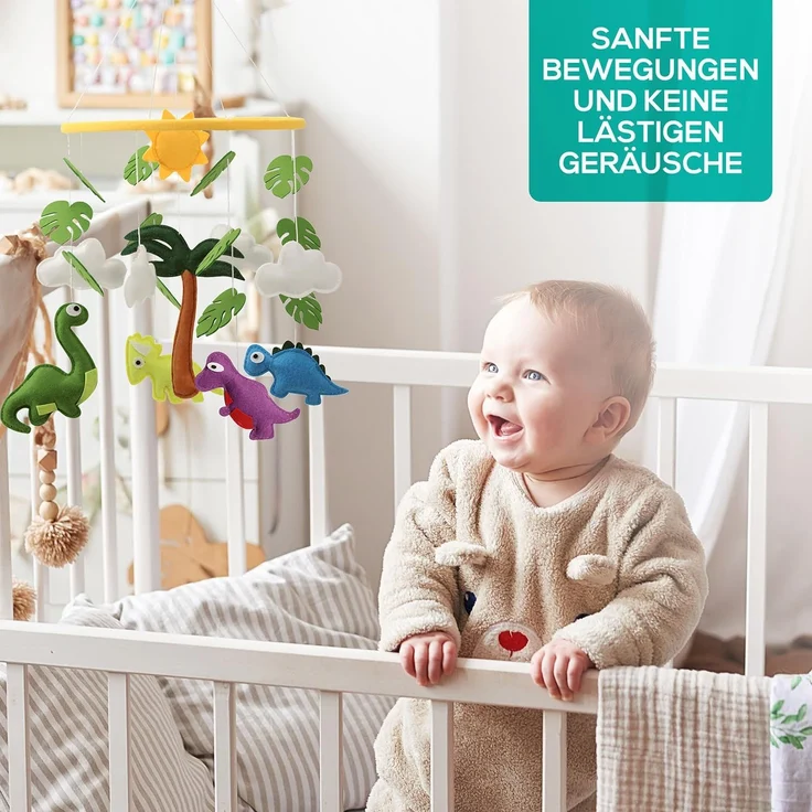 wortek Babymöbel-Set Baby Mobile Windspiel zum Aufhängen Dinos, (Set, 1-tlg, Kinderbett, Wickelkommode, Decke Kinderzimmer), Babymobile Bettglocke Babyzimmer Bett Baby Windspiel – Bild 4