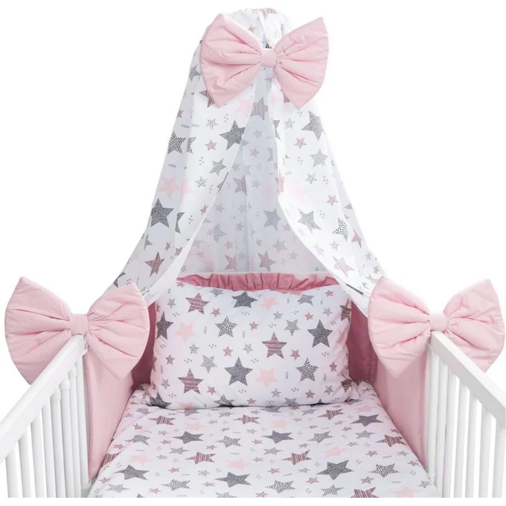 Amilian Babybettwäsche Set 7-teilig - Bettwäsche 100x135 - Kissenbezug 40x60 - mit Himmel, Vollstoffhimmel, 7 teilig, Komplett-Set für Babybett, Gitterbett - Kinderbettwäsche – Bild 5