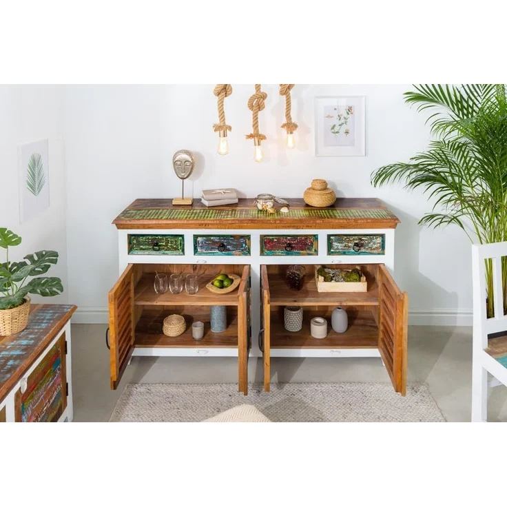 riess-ambiente Sideboard JAKARTA 160cm weiß / natur / bunt (1 St), Wohnzimmer · Massivholz · Kommode · Landhausstil – Bild 4