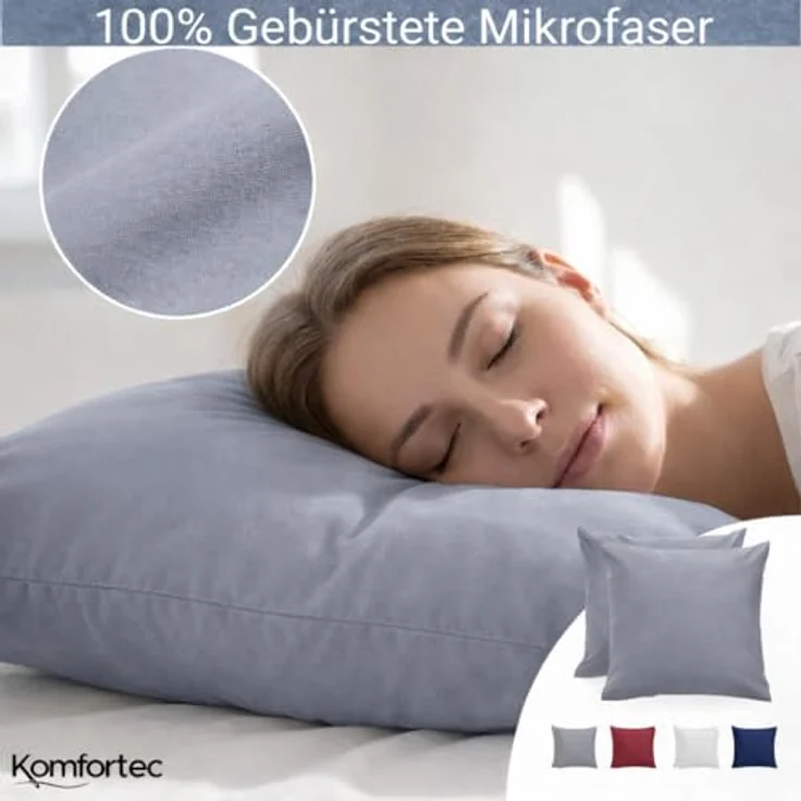 Komfortec Kissenbezug 80x80 cm 2er Set aus Gebürstet Mikrofaser mit Reißverschluss, Atmungskativ und Weich – Grau – Bild 4
