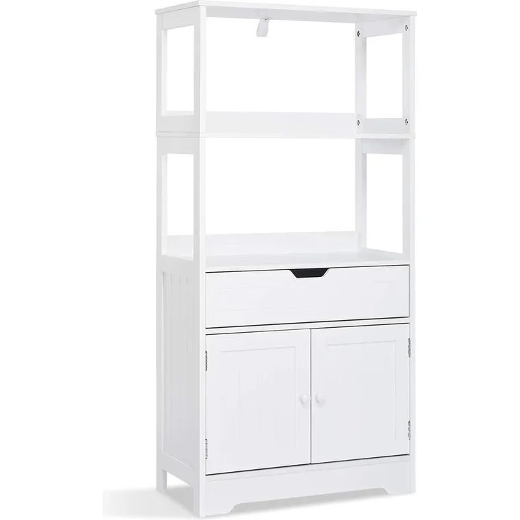 Meerveil Badezimmerschrank, Badschrank mit Einlegeböden Schubladen und Türen, für Badezimmer 60 x 30 x 121 cm (L x B x H), Weiß