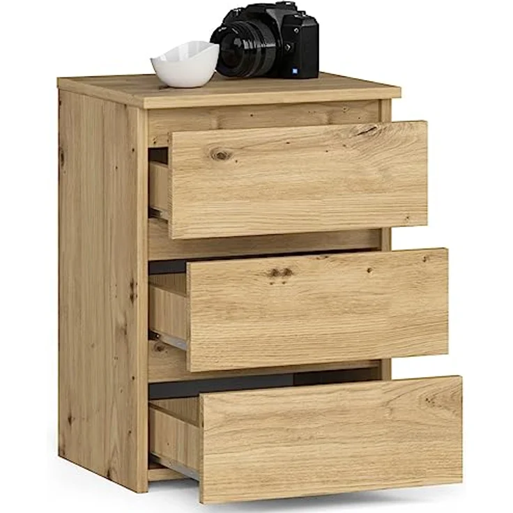 Home Collective Kommode 40 cm breit Holz Highboard Sideboard für Flur Schlafzimmer Wohnzimmer (Mehrzweckschrank Schrank schmal Kommode Schlafzimmer mit Schubladen), Kinderzimmer Organizer, 57 cm hoch mit 3 Schubladen Artisan Eiche – Bild 5
