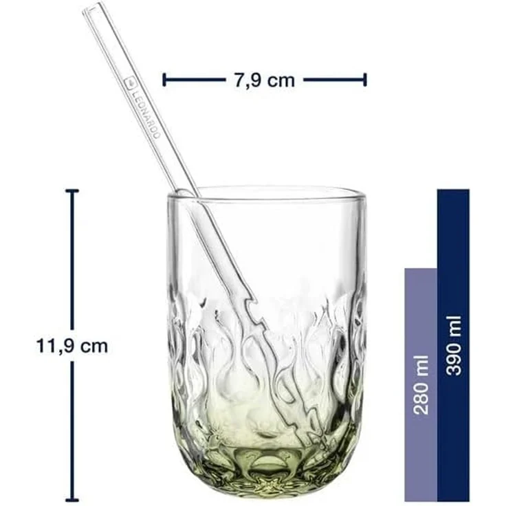 Leonardo GOCCE Matcha Latte Glas (2) 390 ml mit Glastrinkhalm 6er Set – Bild 3
