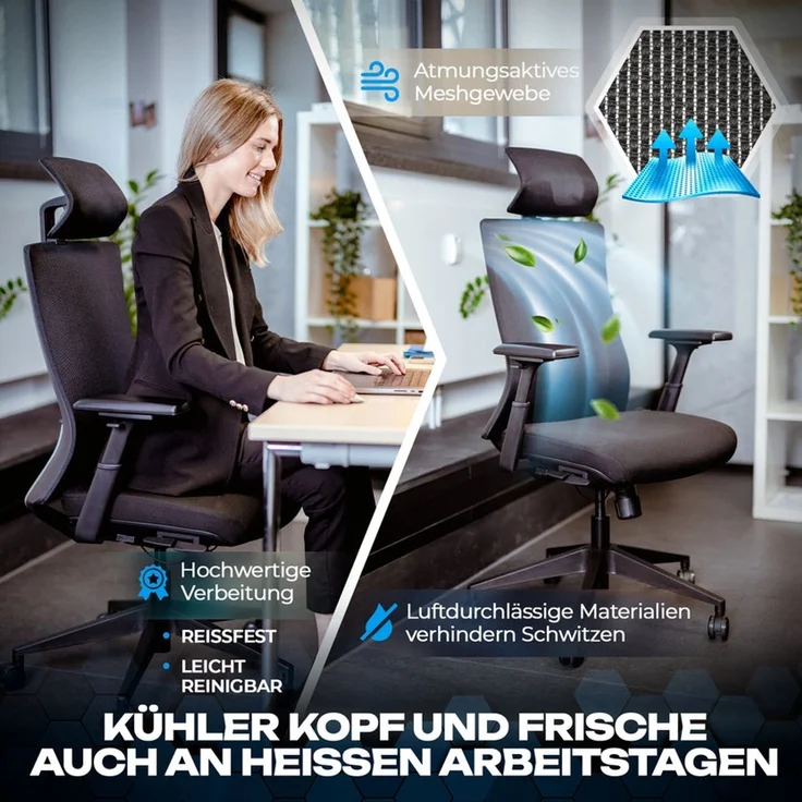 VALKENSTOL M3 PRO SCHWARZ Bürostuhl ergonomisch - 5 Jahre Garantie - Schreibtischstuhl tiefenverstellbare Sitzfläche - 3D Armlehnen - extra bequem – Bild 4