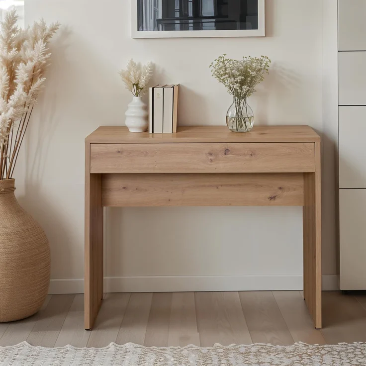 Composad | Schreibtisch der Linie Espresso mit 1 Schublade, eleganter und moderner Bürotisch, für PC, Konsoleneingang, (B x H x T) 100 x 81,4 x 40,5 cm, Farbe Eiche Honig, Made in Italy – Bild 2
