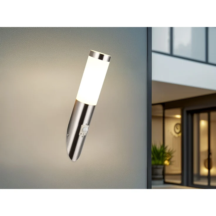 Moderne LED Außenwandleuchte mit Bewegungsmelder Silber, Höhe 39cm – Bild 5