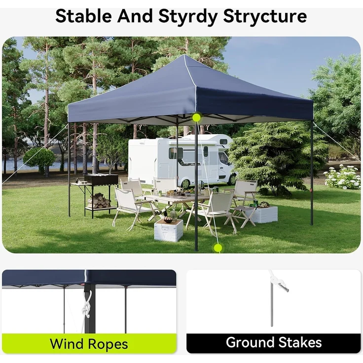 Aoxun Faltpavillon 3x3m Wasserdicht Stabil, Pop Up Pavillon mit Handtasche, UV-Schutz 50+ Gartenzelt Inkl. Rolltasche, Sandbags, Partyzelt Fuer Camping, Strand, Hochzeit und Outdoor Shelter, Blau – Bild 6