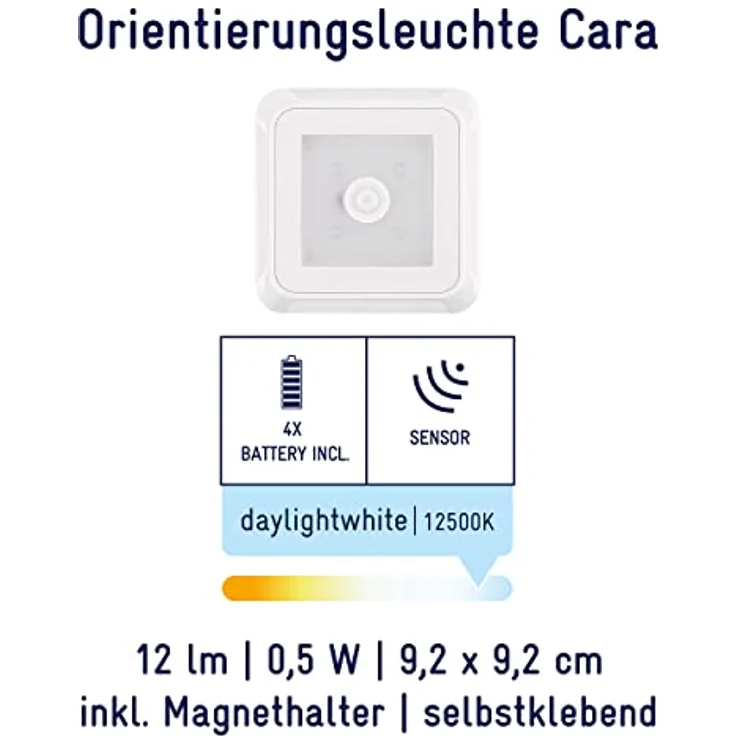 MÜLLER LICHT Cara Sensor mobile LED Batterieleuchte mit Bewegungssensor und Dämmerungssensor, selbstklebend mit Magnethalter, 0,5 W, 12 lm, inkl. Batterien (4x AAA), Weiß – Bild 3