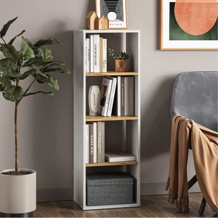 Bücherregal Tomy Weiß/Goldkraft Eiche 40 x 120 cm ,4 Fächer Vicco – Bild 5