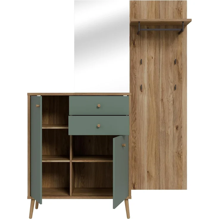 Garderobe Winston / Whenua, Holzwerkstoff, Grün, Holzfarben, 144 x 195 x 42 cm – Bild 4