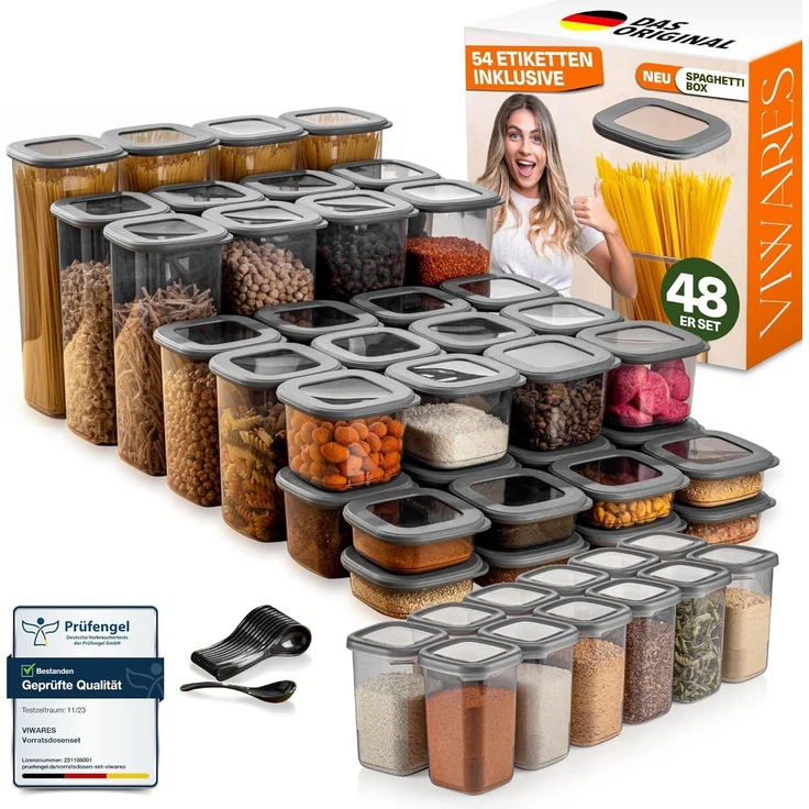 Viwares Vorratsdosen mit Deckel Luftdicht, 48er Vorratsbehälter Set BPA-Frei, Vorratsdose zur Müsli Mehl Aufbewahrung Küche, Praktische Organizer Küche, Frischhaltedosen für Lebensmittelaufbewahrung