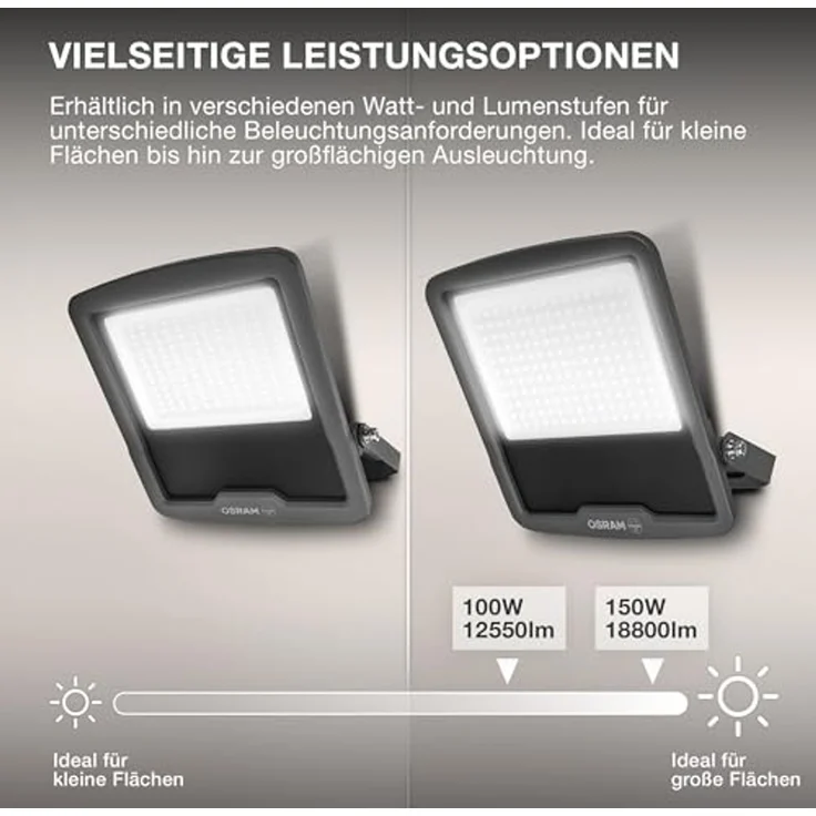 Osram ENDURA FLOOD PC 100W LED-Fluter, 4000K kaltweiß, 12000 Lumen, IP65 Flutlicht, recyceltes Aluminium, 120 lm/W Effizienz, Grau, 230V – Bild 3