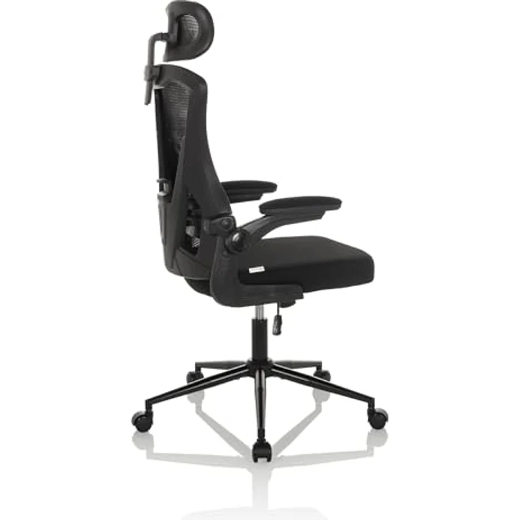 MID.YOU Drehstuhl Schwarz, Textil, 360° drehbar, ergonomische Rückenlehne, gepolsterte Armlehnen, Arbeitszimmer, Drehstuhl 60x117-124x60 cm – Bild 7